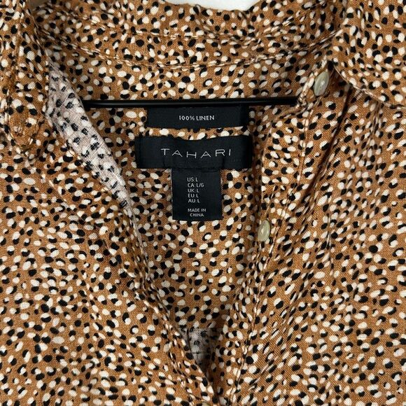 Tahari Sleeveless Button Up 100% Linen Shirt Animal Hi Low Dress Women’s Sz L - Picture 3 of 5